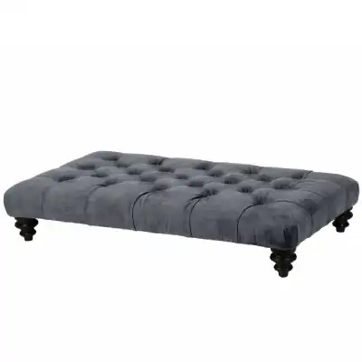 Buttoned Footstool In Classic Velvet Ash Grey With Dark Leg