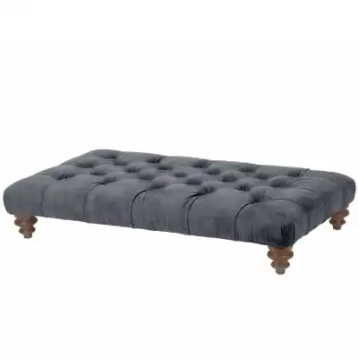 Buttoned Footstool In Classic Velvet Ash Grey With Light Leg