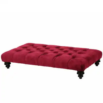 Velvet Cherry Red Buttoned Footstool