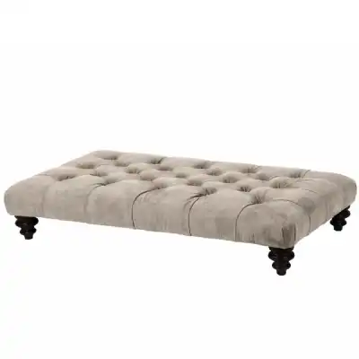 Buttoned Footstool In Classic Velvet Soft Mink With Dark Leg