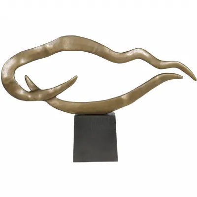 Small Textured Brass Abstract Metal Sculpture Black Base