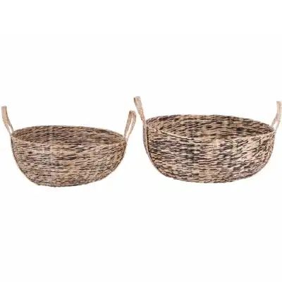 Hanoi Set of Two Circular Seagrass Baskets with Handles