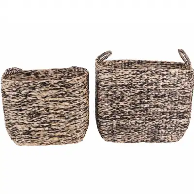 Black and Natural Rattan Storage Baskets Set of 2
