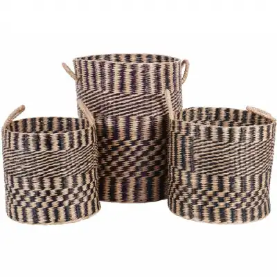 Black and Natural Rattan Storage Baskets Set of 3