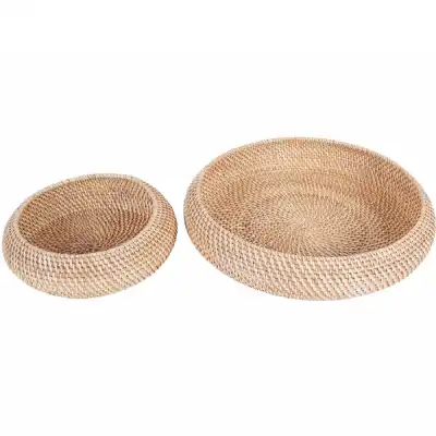 Natural Rattan Set of 2 Circular Storage Baskets