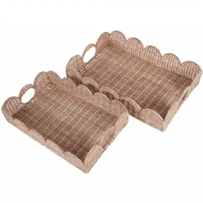 Rattan Set of Two Rectangular Scallop Trays