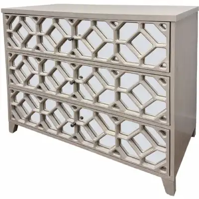 Distressed Grey Fretwork Wooden Chest Of 3 Drawers