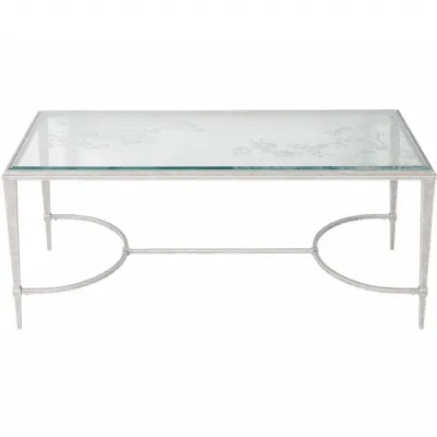 Etched Glass Top Coffee Table Distressed White Iron Legs