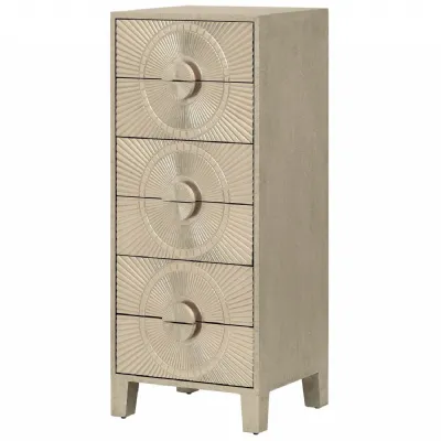 Silver Embossed Metal Chest of 6 Drawers Tall Boy