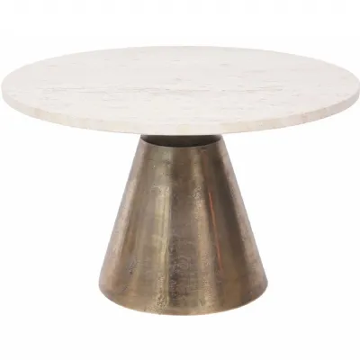Clifton II Antique Brass and Light Travertine Coffee Table Small 60cm