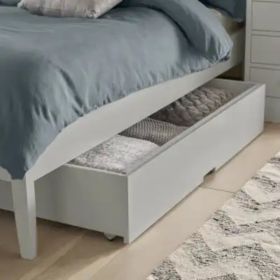 Grey Painted Solid Wood Underbed Drawer on Wheels