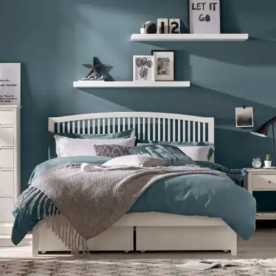 White Painted King Size Bed with Slatted Headboard
