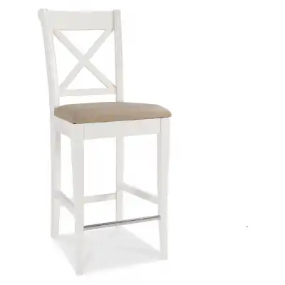 White Painted X Back Bar Stool Cream Leather Seat