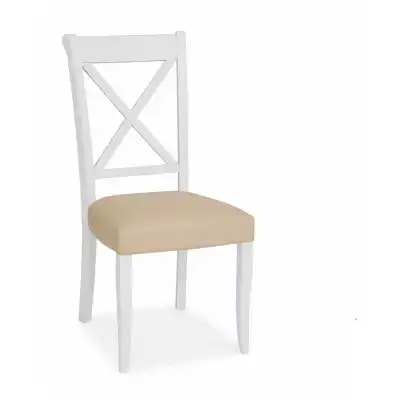 Pair of 2 Tone Cross Back Dining Chairs Ivory Leather Seats