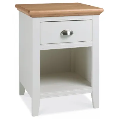 2 Tone Ivory Painted 1 Drawer Bedside Table Oak Top