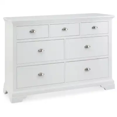 Large Wide White Painted 3 Over 4 Chest of 7 Drawers