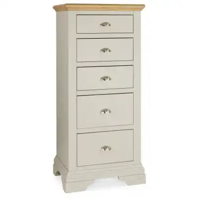Grey Painted Oak Top 5 Drawer Tallboy Chest of Drawers