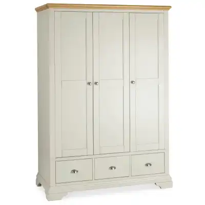 Oak Top Grey Painted 3 Door 3 Drawer Triple Wardrobe