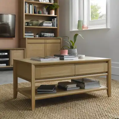 Oak Large Coffee Table with 2 Drawers