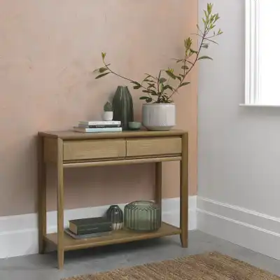 Light Oak Console Table 2 Drawers