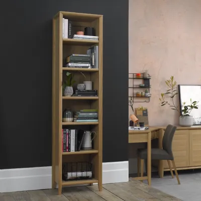 Oak Tall Narrow Home Office Open Bookcase Shelving Unit