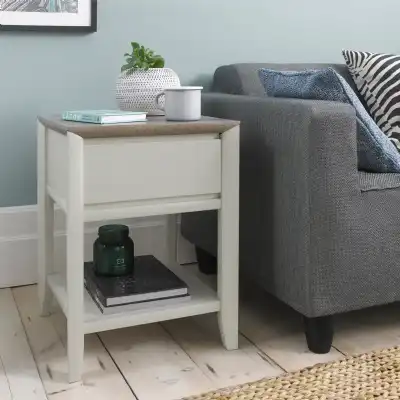 Washed Oak Grey Painted Bedside Lamp Table