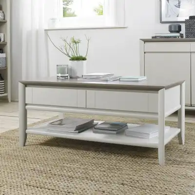 Grey Painted 2 Drawer Coffee Table Washed Oak Top