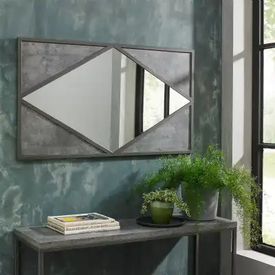 Grey Metal Large Rectangular Diamond Wall Mirror