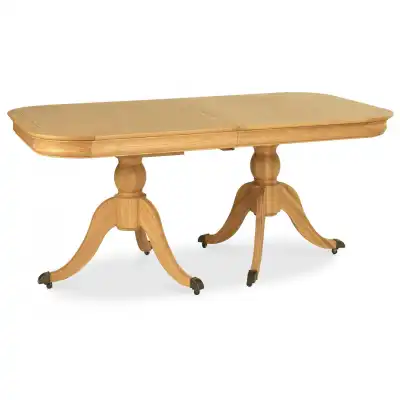 Traditional Large Oak Extending Dining Table Twin Pedestal