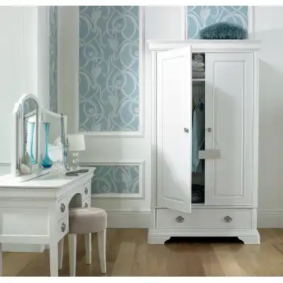 French White Painted 2 Door Double Wardrobe 1 Drawer