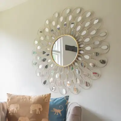 Gold Round Peacock Feather Decorative Wall Mirror