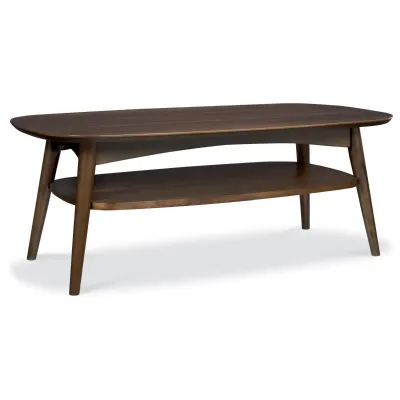 Dark Walnut Wood Coffee Table with Shelf