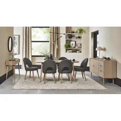 Scandi Oak Oval Extending Dining Table Set Grey Chairs