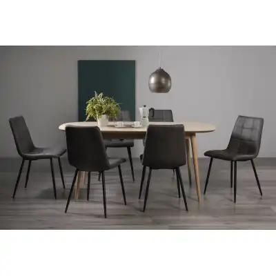 Oak 8 Seater Extending Dining Set 6 Dark Grey Leather Chairs