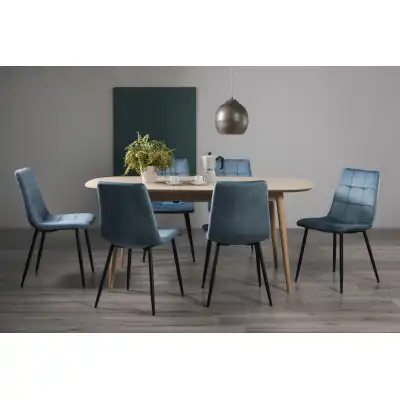 Light Oak Extending Dining Set 6 Blue Velvet Chairs