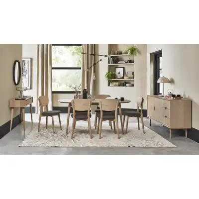 Scandi Oak Large Dining Table Set 6 Grey Fabric Chairs