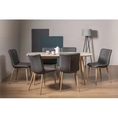 Scandi Oak Dining Table Set 6 Grey Leather Chairs