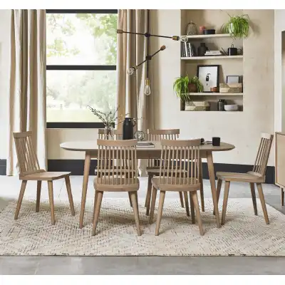 Scandi Oak Dining Table Set with 6 Spindle Back Chairs