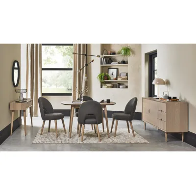 Scandi Oak Small Dining Table Set 4 Grey Fabric Chairs