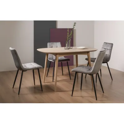 Oak Small Dining Table Set 4 Light Grey Leather Chairs