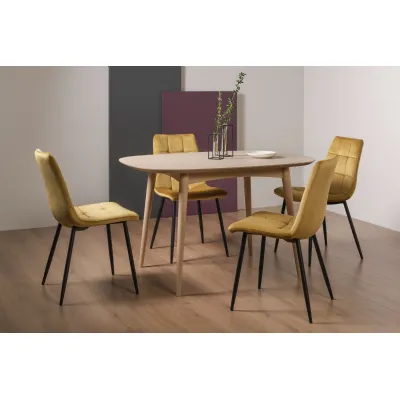 Scandi Oak Small Dining Table Set 4 Yellow Velvet Chairs