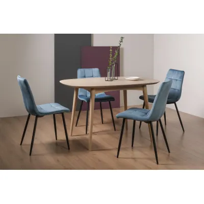Scandi Oak Small Dining Table Set 4 Velvet Fabric Chairs