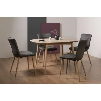 Small Oak Dining Table Set 4 Dark Grey Leather Chairs