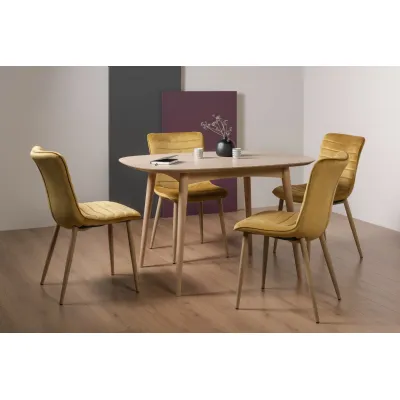 Oak Dining Table Set 4 Yellow Velvet Fabric Dining Chairs