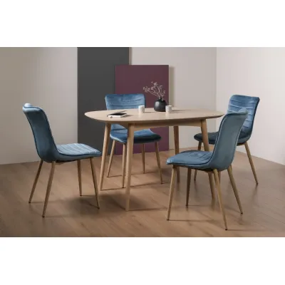 Scandi Oak Small Dining Table Set 4 Blue Velvet Chairs