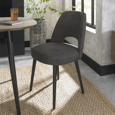 Dark Grey Fabric Open Back Dining Chair Black Legs