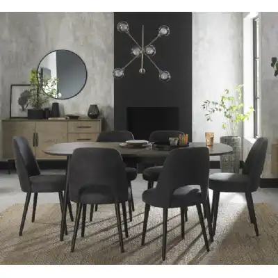 Oval Weathered Dark Oak Extending Dining Set 6 Grey Chairs
