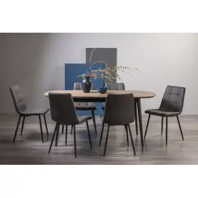 Weathered Oak Extending Dining Table 6 Grey Leather Chairs