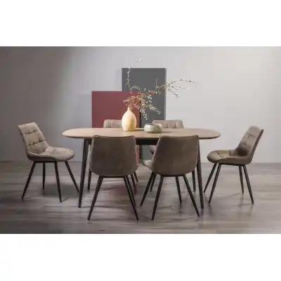 Weathered Oak Extending Dining Set 6 Brown Suede Chairs