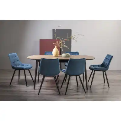 Weathered Oak Extending Dining Set 6 Blue Velvet Chairs